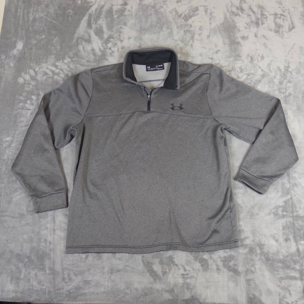 Under Armour 1/4 Zip Pullover Men XL Gray ColdGear Fleece Lined Athletic Sweater